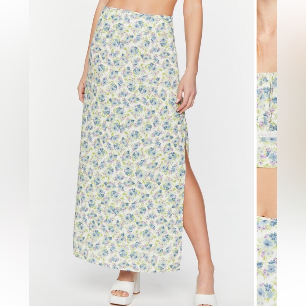 SET: Forever 21 Floral Print Crop Top & Maxi Skirt - Picture 5 of 16